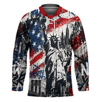 Personalized New York Statue Of Liberty Hockey Jersey Grunge Street Art NYC Skyline American Pride