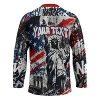 Personalized New York Statue Of Liberty Hockey Jersey Grunge Street Art NYC Skyline American Pride