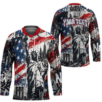 Personalized New York Statue Of Liberty Hockey Jersey Grunge Street Art NYC Skyline American Pride