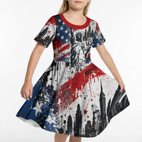 Personalized New York Statue Of Liberty Kid Short Sleeve Dress Grunge Street Art NYC Skyline American Pride