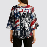 Personalized New York Statue Of Liberty Kimono Sleeve Blouse Grunge Street Art NYC Skyline American Pride