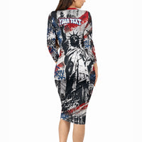 Personalized New York Statue Of Liberty Long Sleeve Bodycon Dress Grunge Street Art NYC Skyline American Pride