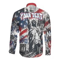 Personalized New York Statue Of Liberty Long Sleeve Button Shirt Grunge Street Art NYC Skyline American Pride