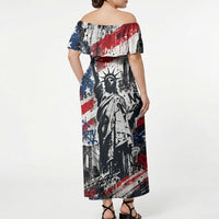 Personalized New York Statue Of Liberty Off Shoulder Maxi Dress Grunge Street Art NYC Skyline American Pride