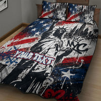 Personalized New York Statue Of Liberty Quilt Bed Set Grunge Street Art NYC Skyline American Pride