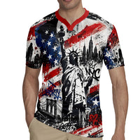 Personalized New York Statue Of Liberty Rugby Jersey Grunge Street Art NYC Skyline American Pride