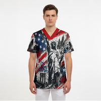 Personalized New York Statue Of Liberty Scrub Top Grunge Street Art NYC Skyline American Pride