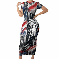 Personalized New York Statue Of Liberty Short Sleeve Bodycon Dress Grunge Street Art NYC Skyline American Pride