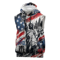 Personalized New York Statue Of Liberty Sleeveless Hoodie Grunge Street Art NYC Skyline American Pride
