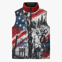 Personalized New York Statue Of Liberty Sleeveless Puffer Jacket Grunge Street Art NYC Skyline American Pride