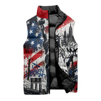 Personalized New York Statue Of Liberty Sleeveless Puffer Jacket Grunge Street Art NYC Skyline American Pride