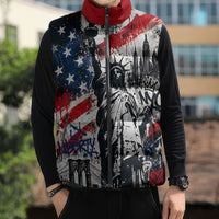 Personalized New York Statue Of Liberty Sleeveless Puffer Jacket Grunge Street Art NYC Skyline American Pride