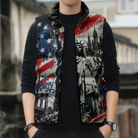 Personalized New York Statue Of Liberty Sleeveless Puffer Jacket Grunge Street Art NYC Skyline American Pride