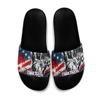 Personalized New York Statue Of Liberty Slide Sandals Grunge Street Art NYC Skyline American Pride