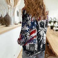 Personalized New York Statue Of Liberty Women Casual Shirt Grunge Street Art NYC Skyline American Pride