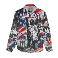 Personalized New York Statue Of Liberty Women Casual Shirt Grunge Street Art NYC Skyline American Pride