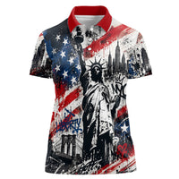 Personalized New York Statue Of Liberty Women Polo Shirt Grunge Street Art NYC Skyline American Pride