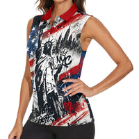 Personalized New York Statue Of Liberty Women Sleeveless Polo Shirt Grunge Street Art NYC Skyline American Pride