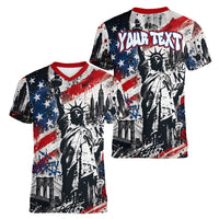 Personalized New York Statue Of Liberty Women V-Neck T-Shirt Grunge Street Art NYC Skyline American Pride