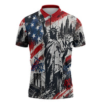 Personalized New York Statue Of Liberty Zipper Polo Shirt Grunge Street Art NYC Skyline American Pride