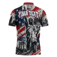 Personalized New York Statue Of Liberty Zipper Polo Shirt Grunge Street Art NYC Skyline American Pride
