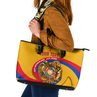 Personalized Armenia Coat Of Arms Leather Tote Bag Armenian Flag Map And Patriotic Eagle Lion