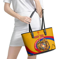 Personalized Armenia Coat Of Arms Leather Tote Bag Armenian Flag Map And Patriotic Eagle Lion