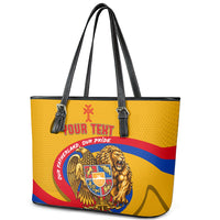 Personalized Armenia Coat Of Arms Leather Tote Bag Armenian Flag Map And Patriotic Eagle Lion