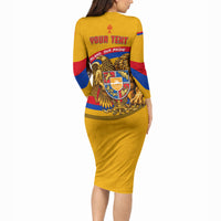 Personalized Armenia Coat Of Arms Long Sleeve Bodycon Dress Armenian Flag Map And Patriotic Eagle Lion