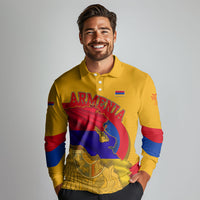 Personalized Armenia Coat Of Arms Long Sleeve Polo Shirt Armenian Flag Map And Patriotic Eagle Lion