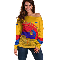 Personalized Armenia Coat Of Arms Off Shoulder Sweater Armenian Flag Map And Patriotic Eagle Lion