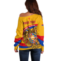 Personalized Armenia Coat Of Arms Off Shoulder Sweater Armenian Flag Map And Patriotic Eagle Lion