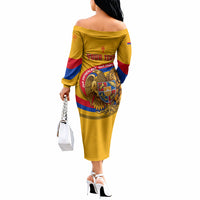 Personalized Armenia Coat Of Arms Off The Shoulder Long Sleeve Dress Armenian Flag Map And Patriotic Eagle Lion