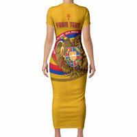 Personalized Armenia Coat Of Arms Short Sleeve Bodycon Dress Armenian Flag Map And Patriotic Eagle Lion