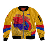Personalized Armenia Coat Of Arms Sleeve Zip Bomber Jacket Armenian Flag Map And Patriotic Eagle Lion
