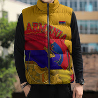 Personalized Armenia Coat Of Arms Sleeveless Puffer Jacket Armenian Flag Map And Patriotic Eagle Lion