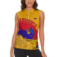 Personalized Armenia Coat Of Arms Women Sleeveless Polo Shirt Armenian Flag Map And Patriotic Eagle Lion
