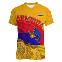 Personalized Armenia Coat Of Arms Women V-Neck T-Shirt Armenian Flag Map And Patriotic Eagle Lion