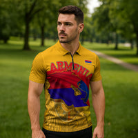 Personalized Armenia Coat Of Arms Zipper Polo Shirt Armenian Flag Map And Patriotic Eagle Lion