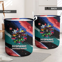 Hispanic Heritage Month Unidos We Rise Laundry Basket Vibrant Sunflower Flags - Globe Graphic With Splatter Paint