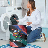 Hispanic Heritage Month Unidos We Rise Laundry Basket Vibrant Sunflower Flags - Globe Graphic With Splatter Paint
