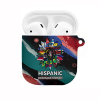 Hispanic Heritage Month Unidos We Rise AirPods Case Vibrant Sunflower Flags - Globe Graphic With Splatter Paint