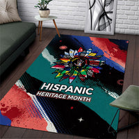 Hispanic Heritage Month Unidos We Rise Area Rug Vibrant Sunflower Flags - Globe Graphic With Splatter Paint