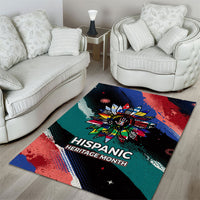 Hispanic Heritage Month Unidos We Rise Area Rug Vibrant Sunflower Flags - Globe Graphic With Splatter Paint