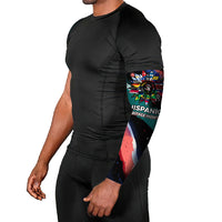 Hispanic Heritage Month Unidos We Rise Arm Sleeves Vibrant Sunflower Flags - Globe Graphic With Splatter Paint