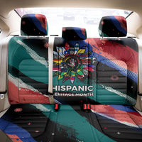 Hispanic Heritage Month Unidos We Rise Back Car Seat Cover Vibrant Sunflower Flags - Globe Graphic With Splatter Paint