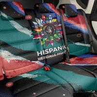 Hispanic Heritage Month Unidos We Rise Back Car Seat Cover Vibrant Sunflower Flags - Globe Graphic With Splatter Paint