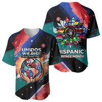 Hispanic Heritage Month Unidos We Rise Baseball Jersey Vibrant Sunflower Flags - Globe Graphic With Splatter Paint