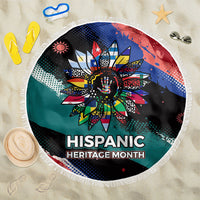 Hispanic Heritage Month Unidos We Rise Beach Blanket Vibrant Sunflower Flags - Globe Graphic With Splatter Paint