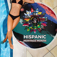 Hispanic Heritage Month Unidos We Rise Beach Blanket Vibrant Sunflower Flags - Globe Graphic With Splatter Paint